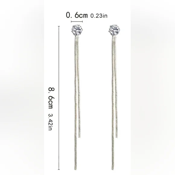 Diamond Dangle Tassle Earrings Long Double Chain - Picture 4 of 6